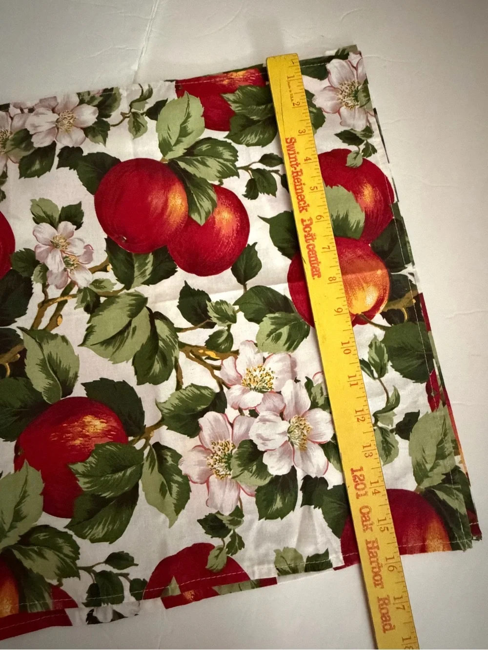 Fruit Print Napkin or Fabric Square - Red Peach/ Apple Floral set of 5